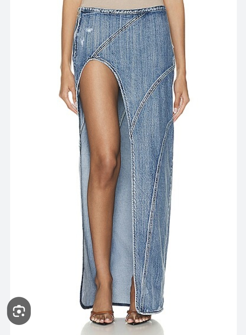 Source Unknown Light Blue Denim Maxi Skirt with High Side Slit